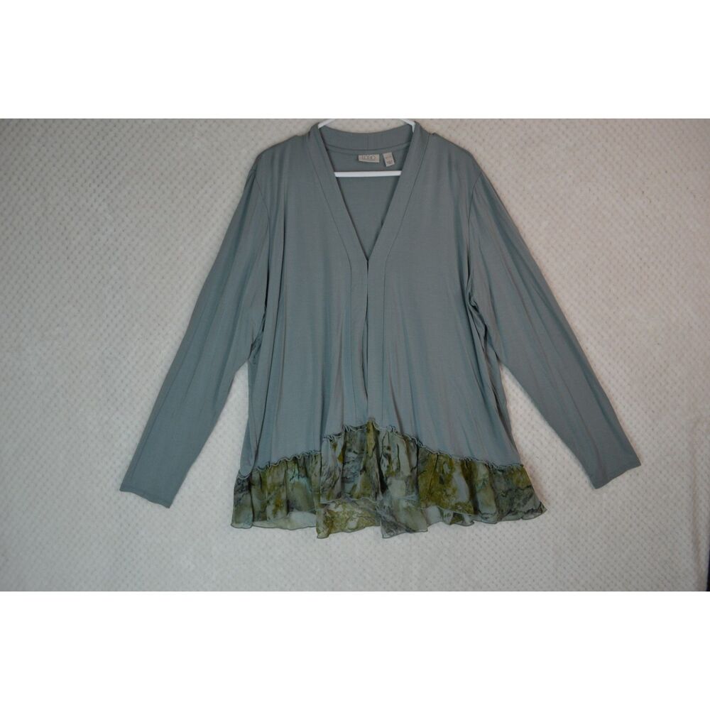 Logo Lori Goldstein Women's XL Green Lightweight Cardigan Chiffon Hem